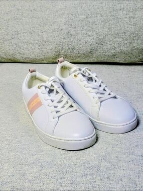 Ted Baker White Sneakers Size 11 | Pink Stripe | Lace Up | Worn Once